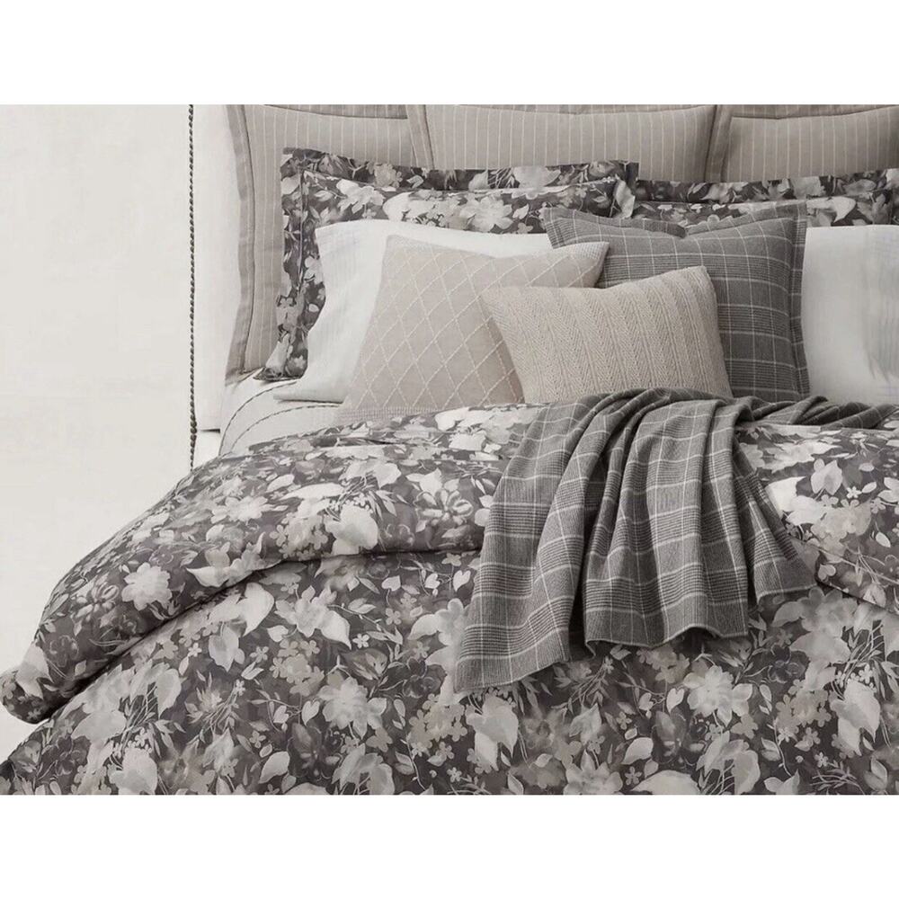Ralph Lauren Avery Duvet Cover Full /Queen Gray Chrysanthemum Floral 92"X96"NEW